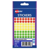 AVERY 932291 MULTIPURPOSE STICKERS CIRCLE 8MM ASSORTED PACK 416