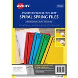 AVERY 88550 SPIRAL SPRING ACTION FILE FOOLSCAP ASSORTED COLOURS PACK 5