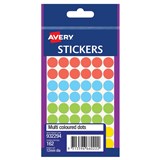 AVERY 932294 MULTIPURPOSE STICKERS CIRCLE 12MM MULTI COLOURED PACK 162
