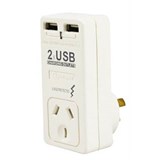 ITALPLAST POWER SINGLE ADAPTOR WITH SURGE PROTECTION  2 X USB WHITE