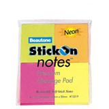 STICKON NOTES 50 SHEETS 38 X 50MM NEON ASSORTED PACK 4