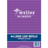 WRITER LOOSE LEAF REFILL REINFORCED 7MM RULED 60GSM A4 100 SHEET
