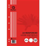 OLYMPIC R710 REINFORCED LOOSE LEAF REFILL 7MM FEINT RULED 55GSM A4 PACK 100