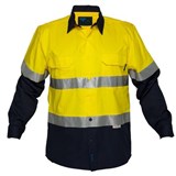 PRIME MOVER MA801 COTTON DRILL SHIRT LONG SLEEVE LIGHTWEIGHT WITH TAPE 2TONE YELLOW NAVY LARGE