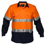 PRIME MOVER MA801 COTTON DRILL SHIRT LONG SLEEVE LIGHTWEIGHT WITH TAPE 2TONE ORANGE NAVY LARGE