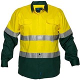 PRIME MOVER MA801 COTTON DRILL SHIRT LONG SLEEVE LIGHTWEIGHT WITH TAPE 2TONE YELLOW GREEN 2XL
