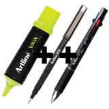 ARTLINE 200 FINELINER BLACK  4COLOUR PEN  VIVIX HIGHLIGHTER YELLOW WRITING BUNDLE