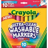 CRAYOLA ULTRACLEAN WASHABLE MARKERS BROAD BRIGHT COLORS PACK 10
