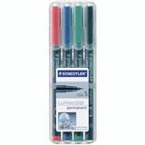 STAEDTLER 313 LUMOCOLOR PERMANENT MARKER BULLET SUPERFINE 04MM ASSORTED WALLET 4