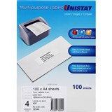UNISTAT 38944 MULTIPURPOSE LABEL 4UP 189 X 508MM PACK 100