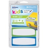 AVERY 41413 KIDS WRITEABLE LABELS RECTANGULAR ASSORTED BLUEGREEN PACK 20