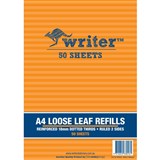 WRITER LOOSE LEAF REFILL REINFORCED 18MM DOTTED THIRDS 60GSM A4 50 SHEET
