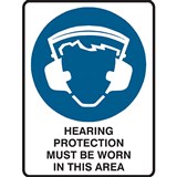 BRADY MANDATORY SIGN HEARING PROTECTION MUST BE WORN IN THIS AREA 450 X 300MM POLYPROPYLENE