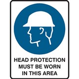 BRADY MANDATORY SIGN HEAD PROTECTION MUST BE WORN IN THIS AREA 450 X 300MM POLYPROPYLENE