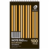 OLYMPIC SP63 NOTEPAD SPIRAL BOUND 8MM RULED 100 PAGE 127 X 203MM WHITE PACK 20
