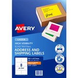 AVERY 36103 L7165FO HIGH VISIBILITY SHIPPING LABEL LASER 8UP FLUORO ORANGE BOX 25