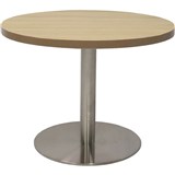 RAPIDLINE CIRCULAR COFFEE TABLE 600 X 425MM NATURAL OAK TABLE TOP  STAINLESS STEEL BASE