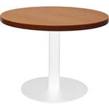 RAPIDLINE CIRCULAR COFFEE TABLE 600 X 425MM CHERRY COLOURED TABLE TOP  WHITE POWDER COAT BASE
