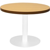 RAPIDLINE CIRCULAR COFFEE TABLE 600 X 425MM BEECH COLOURED TABLE TOP  WHITE POWDER COAT BASE