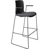 DAL ACTI BAR STOOL SLED BASE HIGH 760MM ARMS BLACK ARMPADS AND BLACK POWDERCOAT FRAME BLACK POLYPROP SHELL