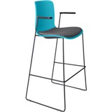 DAL ACTI BAR STOOL SLED BASE HIGH 760MM ARMS BLACK ARMPADS AND BLACK POWDERCOAT FRAME TEAL POLYPROP SHELL