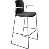 DAL ACTI BAR STOOL SLED BASE HIGH 760MM ARMS LIGHT GREY ARMPADS AND BLACK POWDERCOAT FRAME BLACK POLYPROP SHELL