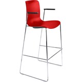 DAL ACTI BAR STOOL SLED BASE HIGH 760MM ARMS BLACK ARMPADS AND CHROME FRAME RED POLYPROP SHELL