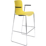 DAL ACTI BAR STOOL SLED BASE HIGH 760MM ARMS BLACK ARMPADS AND CHROME FRAME YELLOW POLYPROP SHELL
