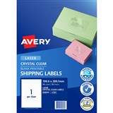 AVERY 958064 L7567 CRYSTAL CLEAR SHIPPING LABEL LASER CLEAR 1UP PACK 10
