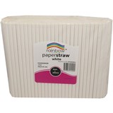 RAINBOW PAPER STRAWS 200 X 8MM WHITE PACK 250