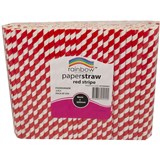RAINBOW PAPER STRAWS 200 X 8MM RED STRIPE PACK 250