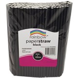 RAINBOW PAPER STRAWS 200 X 6MM BLACK PACK 250