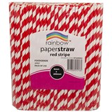 RAINBOW PAPER STRAWS 200 X 6MM RED STRIPE PACK 250