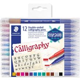 STAEDTLER 3002 CALLIGRAPHY MARKERS DOUBLE ENDED ASSORTED PACK 12