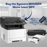 KYOCERA MA4000X MONO LASER MULTIFUNCTION PRINTER BLACK WITH BONUS PF1100 PAPER TRAY AND BONUS TK1274 TONER